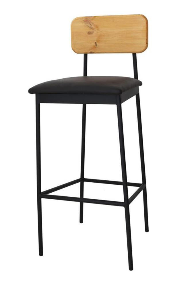 Barhocker Bernie Sitzauflage PU-Leder schwarz Lehne Holz hell
