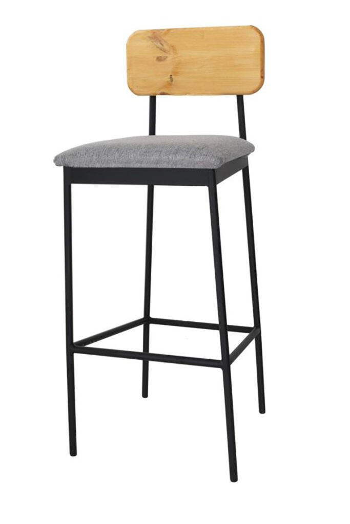 Barhocker Bernie Sitzauflage grau Lehne Holz hell