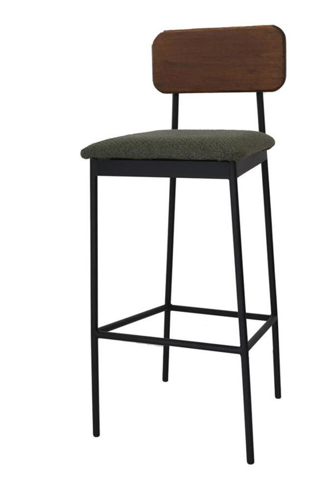 Barhocker Bernie Sitzauflage grün Lehne Holz dunkel