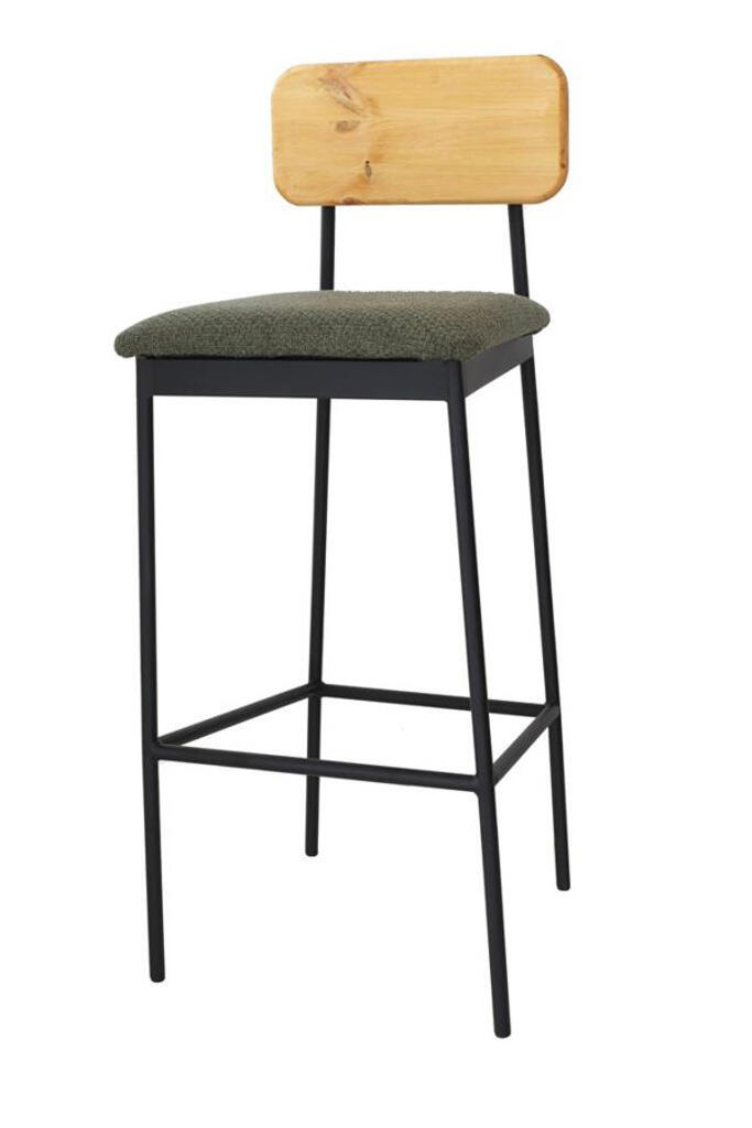 Barhocker Bernie Sitzauflage grün Lehne Holz hell