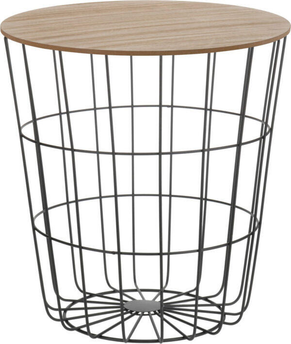 Design Beistelltisch - Metall Korb + Holz Deckel