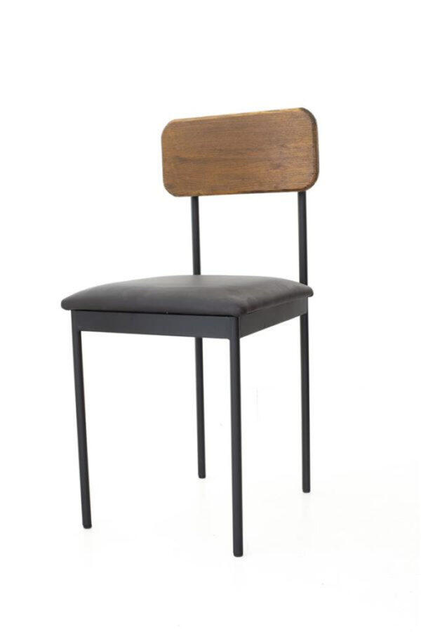 Stuhl Bernie Sitzauflage PU-Leder schwarz Lehne Holz dunkel