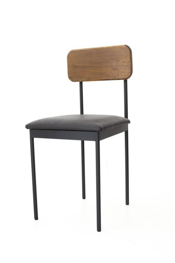Stuhl Bernie Sitzauflage PU-Leder schwarz Lehne Holz dunkel