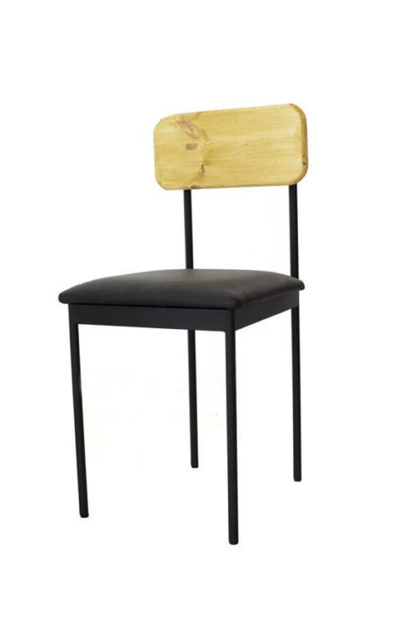 Stuhl Bernie Sitzauflage PU-Leder schwarz Lehne Holz hell