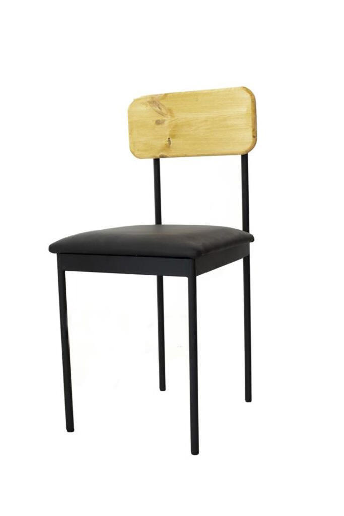 Stuhl Bernie Sitzauflage PU-Leder schwarz Lehne Holz hell
