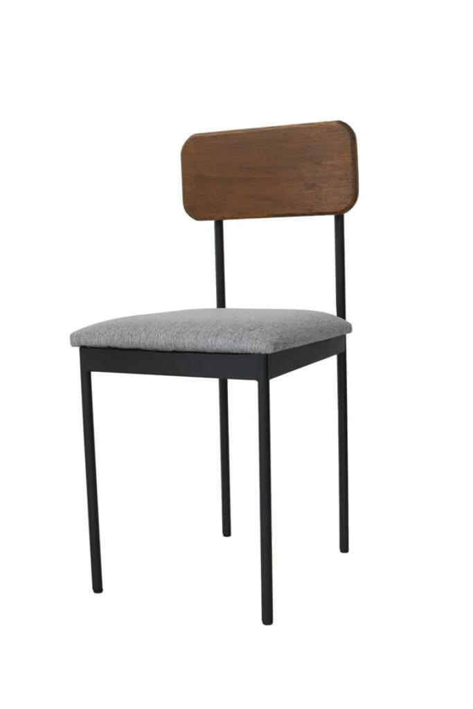 Stuhl Bernie Sitzauflage grau Lehne Holz dunkel