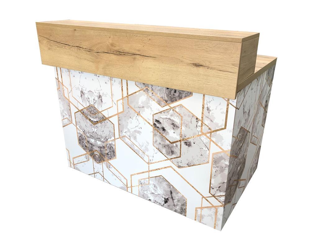 Thekenanlage Marmor WEIß-GOLD, Modell 2 Aufsatz Eiche