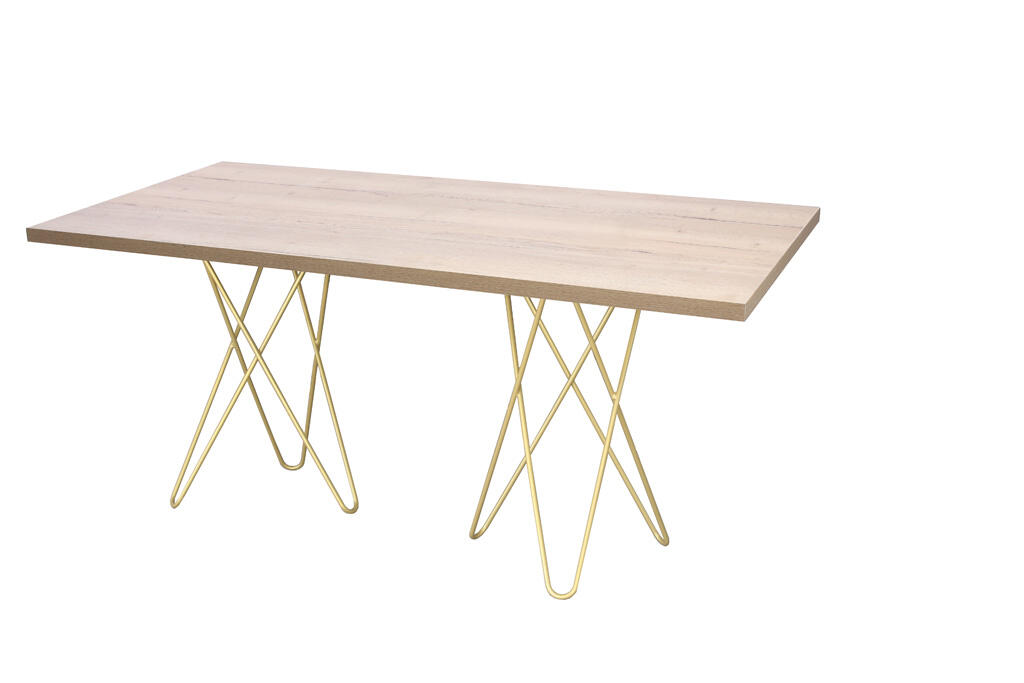 Tisch Chloe 180 x70cm Eiche, Füße gold