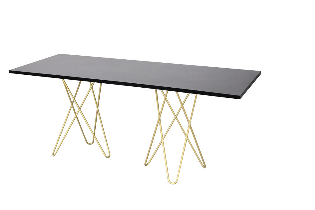 Tisch Chloe 180 x70cm schwarz, Füße gold
