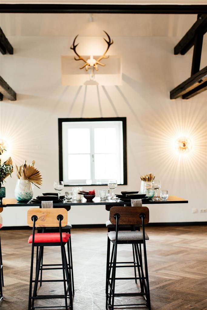 Barhocker Bernie Sitzauflage grau Lehne Holz dunkel – Bild 5