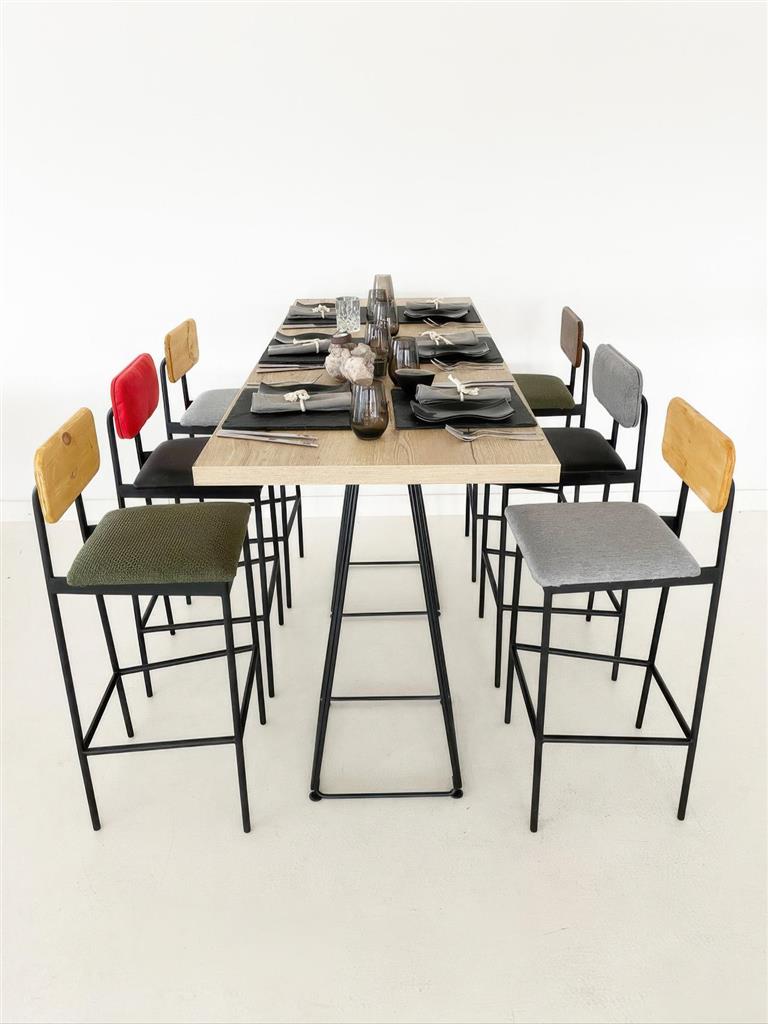 Barhocker Bernie Sitzauflage grau Lehne Holz hell – Bild 4