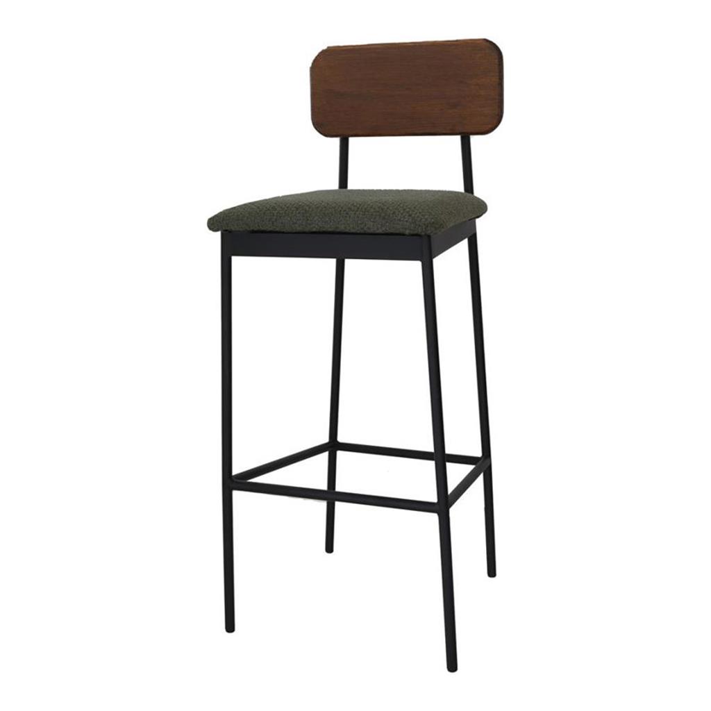 Barhocker Bernie Sitzauflage grün Lehne Holz dunkel