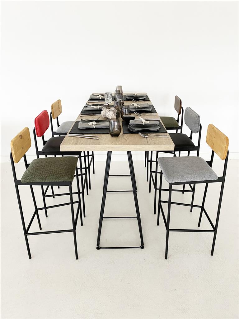 Barhocker Bernie Sitzauflage grün Lehne Holz dunkel – Bild 4