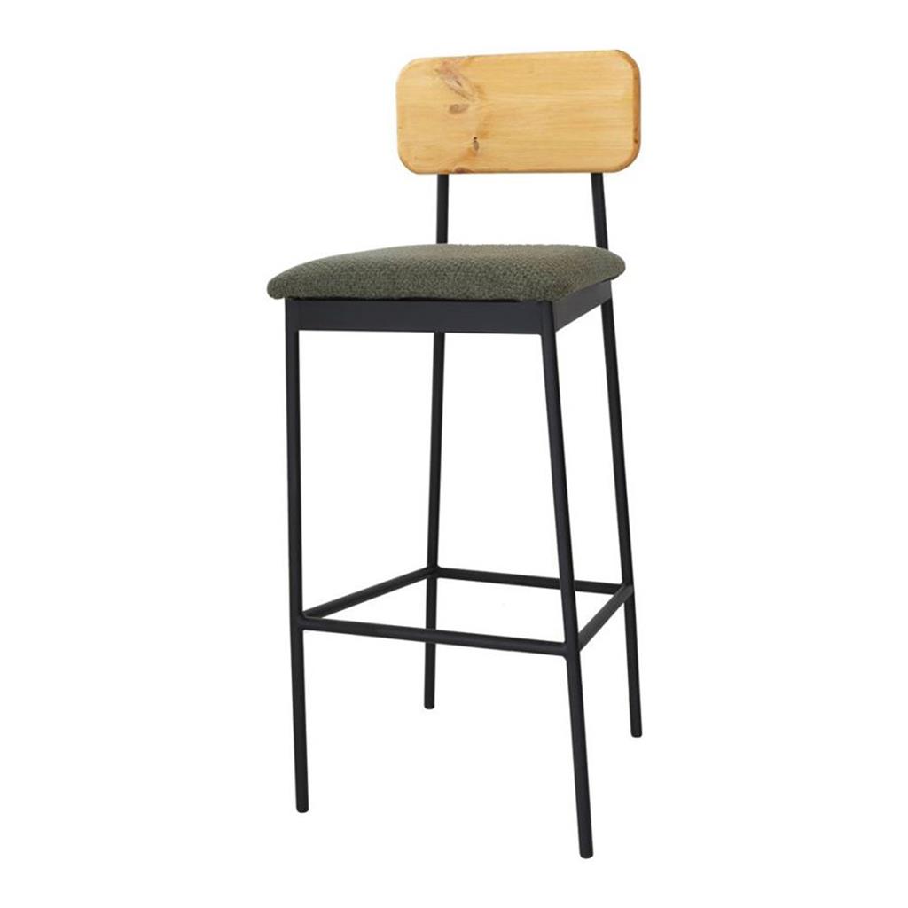 Barhocker Bernie Sitzauflage grün Lehne Holz hell