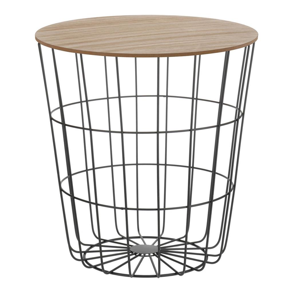 Design Beistelltisch - Metall Korb + Holz Deckel