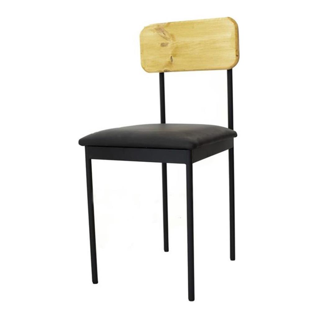 Stuhl Bernie Sitzauflage PU-Leder schwarz Lehne Holz hell