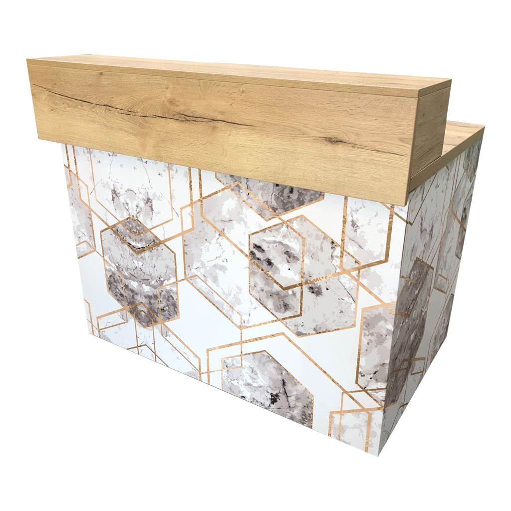 Thekenanlage Marmor WEIß-GOLD, Modell 2 Aufsatz Eiche